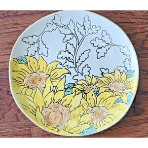 Inhomestylez Fall Gilded Embossed Sunflower Ceramic 11" Platter